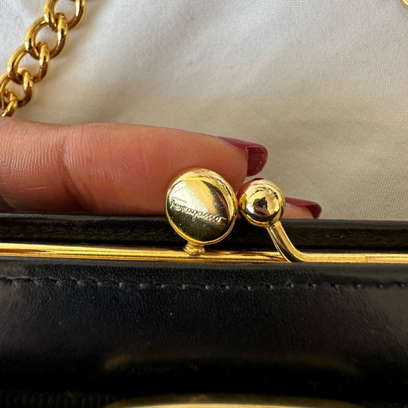 *SOLD*Authentic Salvatore Ferragamo Leather Black Bow Bag w/ Gold Chain - Picture 9 of 17